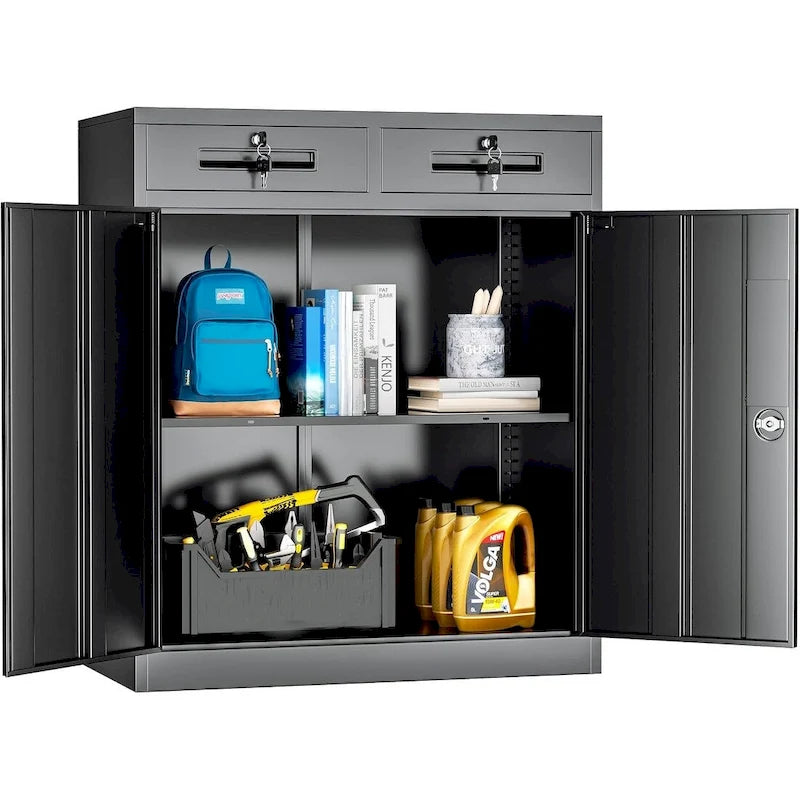 36  H Metal Locking Garage Storage Cabinet with 2 Drawers and Adjustable Shelves