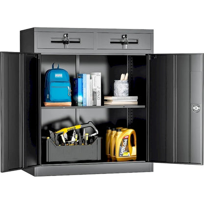 36  H Metal Locking Garage Storage Cabinet with 2 Drawers and Adjustable Shelves