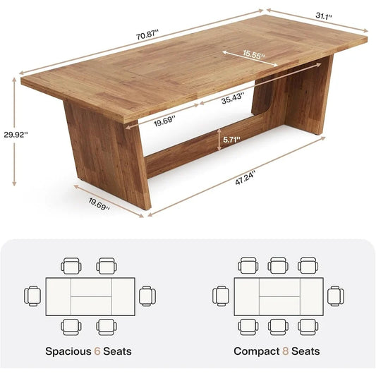 Table à manger rectangulaire de ferme avec pied central – Marron, 6 à 8 personnes