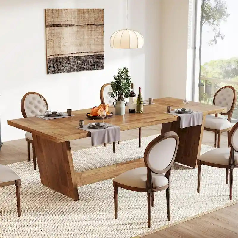 Table à manger rectangulaire de ferme avec pied central – Marron, 6 à 8 personnes