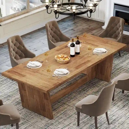 Table à manger rectangulaire de ferme avec pied central – Marron, 6 à 8 personnes