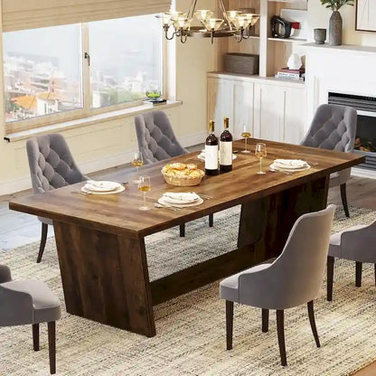 Table à manger rectangulaire de ferme avec pied central – Marron, 6 à 8 personnes