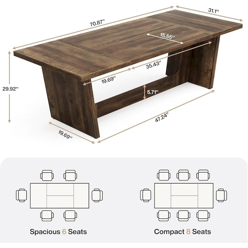 Table à manger rectangulaire de ferme avec pied central – Marron, 6 à 8 personnes