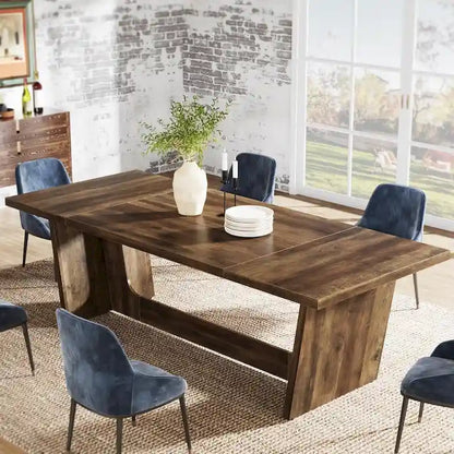 Table à manger rectangulaire de ferme avec pied central – Marron, 6 à 8 personnes
