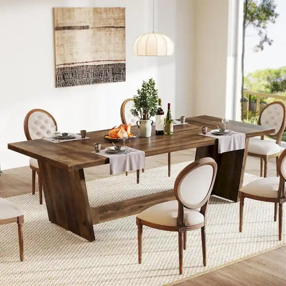 Table à manger rectangulaire de ferme avec pied central – Marron, 6 à 8 personnes