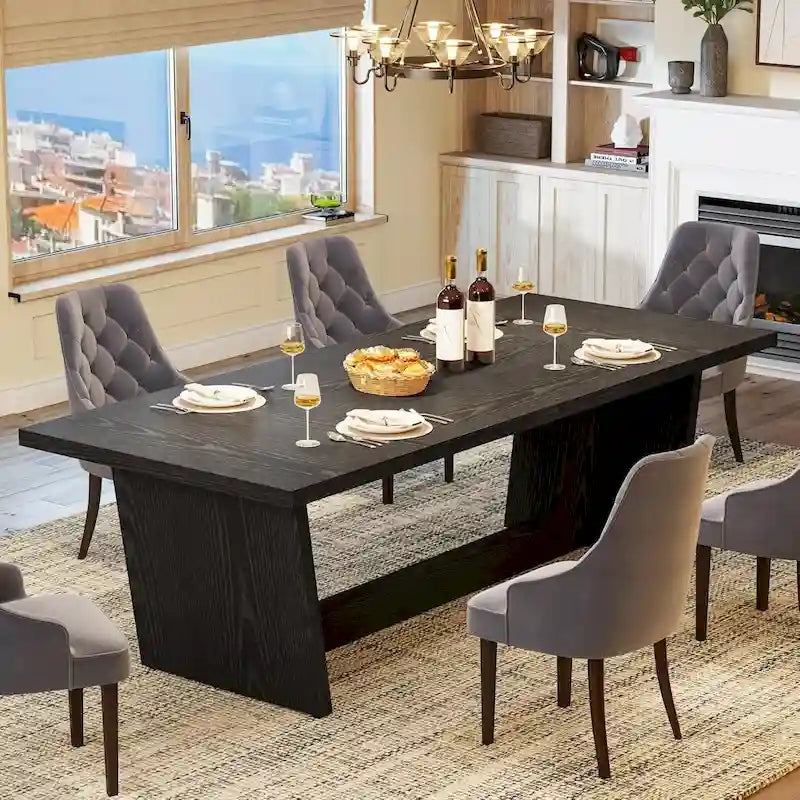 Table à manger rectangulaire de ferme avec pied central – Marron, 6 à 8 personnes