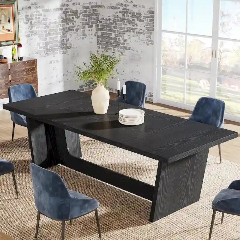 Table à manger rectangulaire de ferme avec pied central – Marron, 6 à 8 personnes