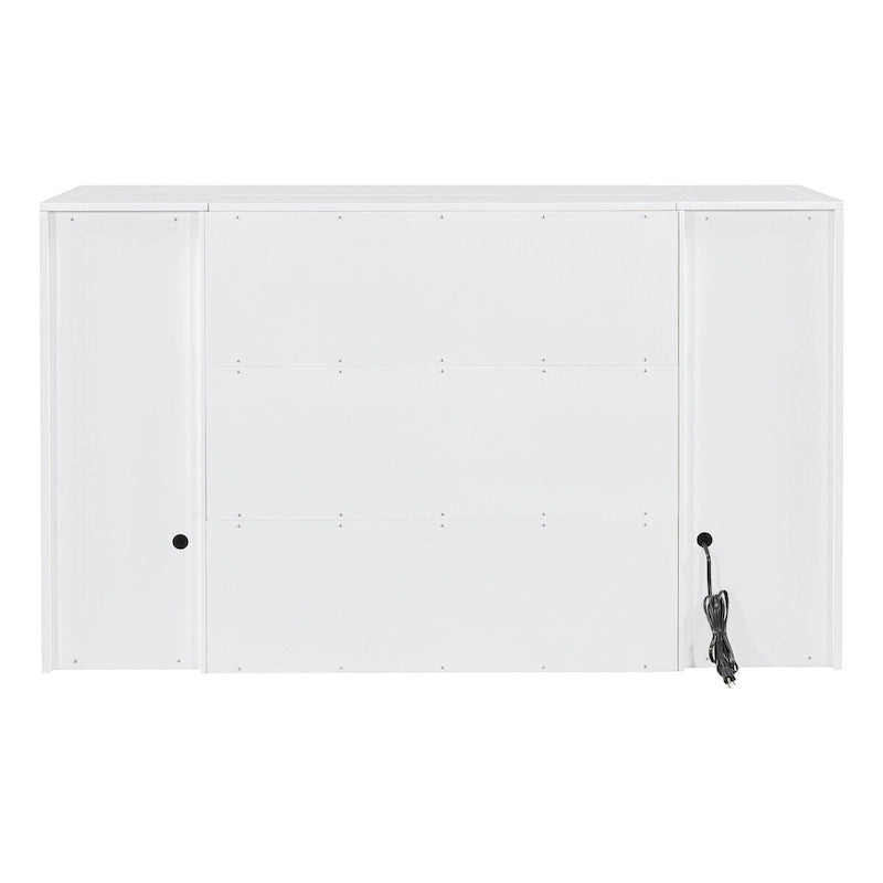 Lit escamotable avec tiroirs, armoires et ports USB – Blanc / Gris, simple / double, 2 tabourets inclus